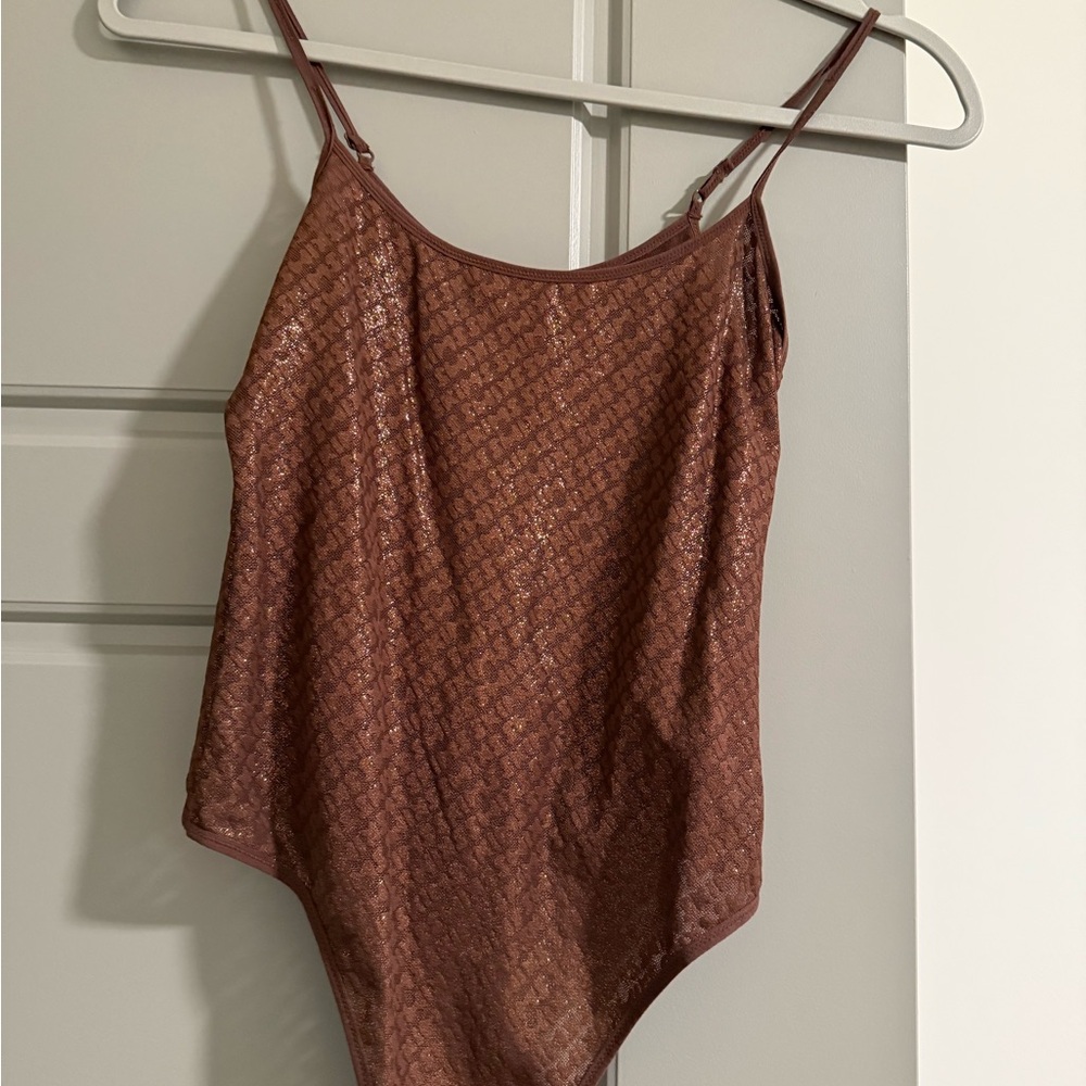 SKIMS Chocolate Brown Bodysuit with Gold Accents